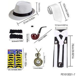 Conjunto de Disfraz Vintage para <span class=keywords><strong>Hombre</strong></span> PESENAR, Sombrero de Copa <span class=keywords><strong>Blanco</strong></span>, <span class=keywords><strong>Chaleco</strong></span>, Corbata de Moño, Reloj de Bolsillo, Disfraz de Fiesta Temática de Caballero - Product Image 2