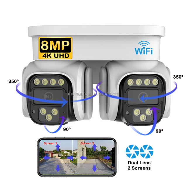 2024 New 8MP UHD Wireless WiFi Video Surveillance CCTV PTZ Outdoor Camera 4K 360 Dual Lens WiFi Security Camera