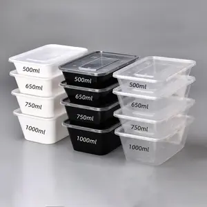 500ml 650ml 750ml 1000ml Disposable Clear Microwavable PP Disposable Plastic Lunch Box Food Containers With Lid