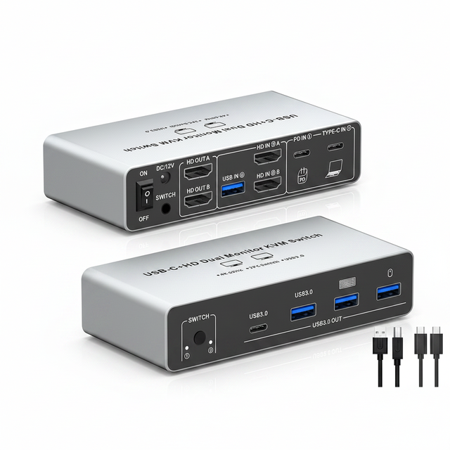 SYONG 2x2 USB-C HDMI KVM Switch 4K60Hz Dual Monitor Dock with PD Charging & USB 3.0 Hub