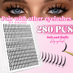Faux cils 10-22 mm, bouquets individuels, bouclés, épais, bande noire, faciles à appliquer pour kits d'extension DIY - Product Image 3