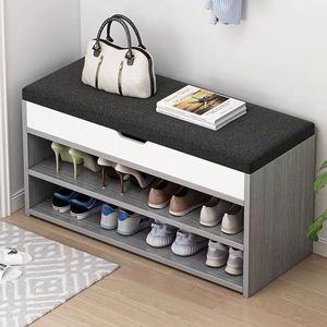 This multi-functional shoe rack and shoe changing stool is a creative doorway stool with a soft upholstery. - Product Image 1