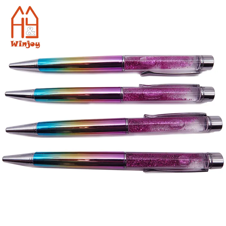 Cadeau promotionnel mignon arc-en-ciel Laser baril rose coloré paillettes stylo flottant pour le bureau quotidien en utilisant un stylo liquide en plastique