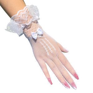 Gants de conduite d'été en dentelle noire et blanche pour femmes, gants en maille filet pour filles, gants de mariée à doigts complets - Product Image 5