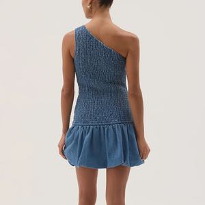 Nuevo Vestido Mini de Verano para Mujer, Estilo Retro, de Mezclilla Lavada, sin Espalda, Tipo Top Tubo, sin Mangas, Estilo Globo, para Damas - Product Image 4