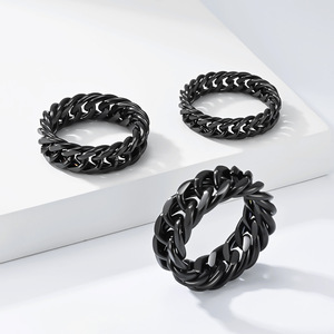 Minimalist, unisex <b>titanium</b> steel smooth <b>chain</b> ring for men and women, double-woven Cuban <b>chain</b>, niche high-end, colorfast jewel - Product Image 2