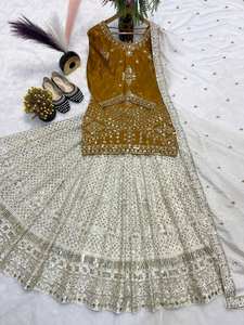 Top Lehenga nupcial indio de alta demanda, ropa de boda de lujo con trabajo artesanal, ropa tradicional disponible a precio de exportación - Product Image 6