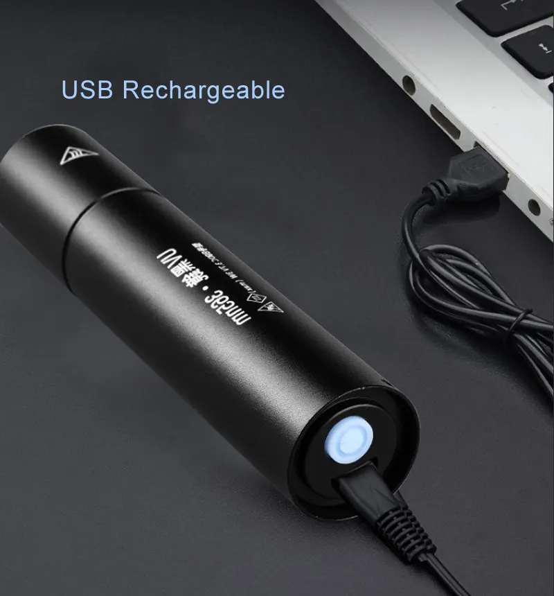 3W ไฟฉายแสงอัลตร้าไวโอเลตขนาดเล็กแบบพกพาไฟฉายไม้ไฟฉาย USB ชาร์จไฟได้365nm ไฟฉาย UV