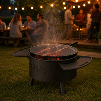 Barbecue au charbon de bois portable moderne 57 cm, cylindre en acier inoxydable pour extérieur, grille de cuisson, dispositif de sécurité anti-flamme, 2 tables latérales pliables