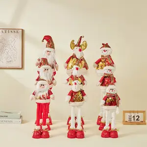 New Navidad decor items Figurines Retractable Santa Claus Snowman Elk Toys Plush sequin fabric Doll Christmas Decorations