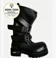 Bottes noires en similicuir à talon carré pour femme, avec plusieurs sangles à boucles, semelle extérieure en caoutchouc, style punk streetwear, chaussures décontractées habillées, direct usine