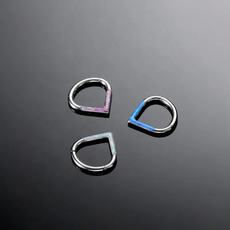 real astm f136 titanium hinged segment hoop ring heart water opal 16G 10 mm nose conch tragus earring g23 body piercing jewelry