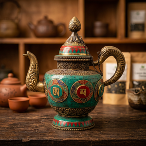 Mantra <b>Set</b> Tibetan Traditional Brass Carved Model Decorative <b>Tea</b> Pot-Collectible - Product Image 3