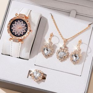 Ensemble de montres-bracelets pour femmes, <span class=keywords><strong>montre</strong></span> de luxe avec cadran en forme de <span class=keywords><strong>lotus</strong></span>, couleur or, ensemble de bijoux en cristal en forme de cœur pour un usage quotidien - Product Image 6