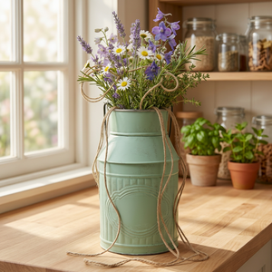 Rustic Galvanized Metal Milk Can Vase with Flower & Garden Design for Floor <b>Outdoor</b> & Indoor Plant Arrangement Decor - Product Image 3