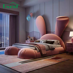Letto Moderno per Bambini a Forma di Coniglio, Misura Queen, in Tessuto, Letto Principessa in Pelle, Set di Mobili per Camera da Letto - Product Image 3