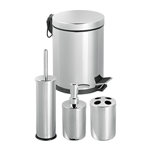 Ensemble de salle de bain 4 pièces Fiordaliso chromé, largeur 25 cm, hauteur 31 cm, avec poubelle, porte-brosse à dents, distributeur de savon et brosse WC - Product Image 1