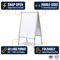 Support d'affichage double face en aluminium A0 à ouverture rapide, type A-frame, pour trottoir, fabrication directe usine, OEM/ODM