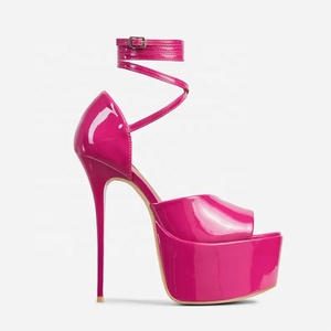 Sandales sexy à bride cheville pour femme, talons aiguilles fins, plateforme, bout ouvert, en cuir verni, pour pole dance et soirées club - Product Image 5