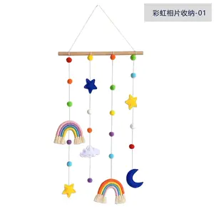 Детская кроватка Rainbow & Stars, милый фетровый настенный подвесной гобелен для детской комнаты, деревянный мобильный постельный звонок, Радужный гобелен