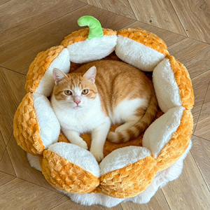 Nid pour animaux de compagnie en polaire épaisse doublée de polaire, motif uni, pour un sommeil profond, Halloween, citrouille, pour chat et petit chien, vente en gros, automne-hiver - Product Image 1