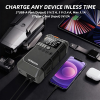 Démarreur de batterie 6-en-1 avec batterie de secours à capacité réelle, chargeur Power Bank, pack de batteries au lithium, pompe à air pour pneus, gonfleur de pneus