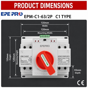 Interruptor de Transferencia Automática de Doble Alimentación EPEPRO PC EPM-C1 2P 100A 125A 110V 50/60Hz Monofásico 1S Tiempo de Transferencia para Generador - Product Image 4