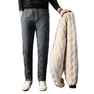 Men's Winter Warm Fleece <b>Lined</b> <b>Pants</b> Full Length Drawstring Solid Color Breathable Casual Trousers - Product Image 1