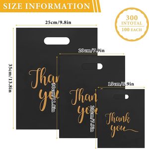 ถุงของขวัญขอบคุณ 300 ชิ้น พลาสติกสีดำแบบไดคัท มีหูหิ้ว สำหรับงานปาร์ตี้ ร้านค้าปลีก ทนทาน - Product Image 4