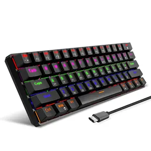 LED Backlit Axis Wired Keyboard Mechanical Keyboard Plug Play Waterproof Type-C 61 Keys Mechanical Keyboard for Office Desktop