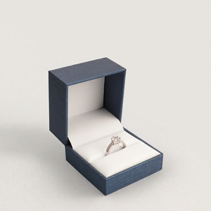 Boîte à bague bleu marine, boîte à bijoux en papier de qualité supérieure avec intérieur en peluche pour bague de fiançailles, emballage cadeau pour cérémonie de mariage - Product Image 2