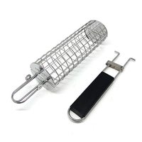 Panier de cuisson rond en acier inoxydable avec poignée antidérapante pour barbecue en plein air, camping, viande, légumes et fruits de mer