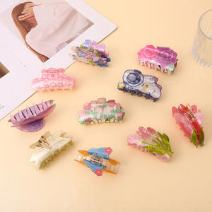 Pince à cheveux colorée en acrylique, motif floral printanier (tulipe, lys, rose), accessoire de coiffure pour filles, vente en gros - Product Image 1