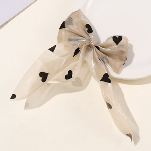 Phong cách ngọt ngào cô gái nhỏ headdress voan Bow tóc Clip Tim in dài Streamer Bowknot barrette kim loại cá sấu Clip - Product Image 4