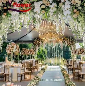 Décoration de fond en tissu réaliste avec des roses, des pivoines et des orchidées, rangée de fleurs suspendues pour mariage, fête, rentrée scolaire - Product Image 4