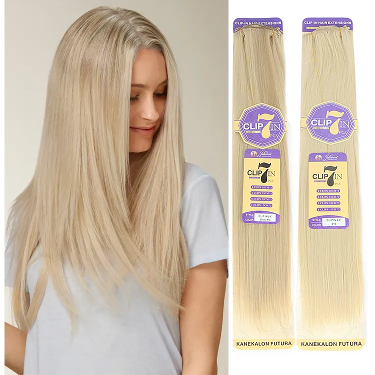 Julianna klip-in 24 inci 150g, 7 buah 16 klip serat Futura Kanekalon grosir 24 inci 150g klip sintetis ekstensi rambut