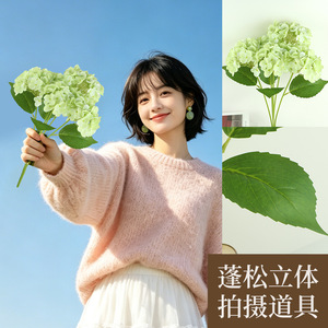 Bouquet d'hortensias artificiels Meiduo Flower Industry, 5 têtes, coton, jaune, vert, bleu ciel, rose, décoratif, studio photo, maison - Product Image 1