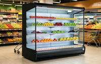 Réfrigérateur commercial à rideau d'air frontal incurvé à faible hauteur, avec compresseur à distance, pour supermarché, légumes et fruits, directement de l'usine