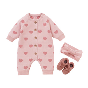 Mimixiong Bebek Örgü Kalp Desenli Tulum Bandana Ayakkabı 3 Parça <span class=keywords><strong>Set</strong></span> Yenidoğan Bebek Yumuşak Örgü Kıyafet Bebek Kız Giyim Seti - Product Image 2