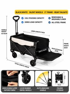 Carrito Plegable de Cuatro Ruedas para Exteriores, Carrito Pequeño para Niños, Carrito para Picnic y Campamento, Ruedas Giratorias, Ligero, para Viajes y Compras - Product Image 2