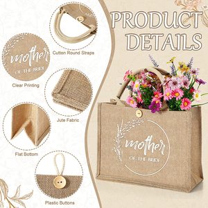 <span class=keywords><strong>Sac</strong></span> Fourre-Tout en <span class=keywords><strong>Jute</strong></span> Réutilisable à Boutons, avec Logo <span class=keywords><strong>Personnalisé</strong></span>, pour Fête de Mariage, Enterrement de Vie de Jeune Fille ou Cadeau - Product Image 2
