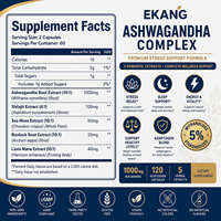 Capsules de racine d'Ashwagandha végétaliennes 1300mg, extrait standardisé d'herbe entière, fabriquées selon les normes US CGMP, complément de vitalité pour hommes et femmes adultes