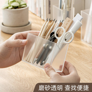 Shidai Liangpin Transparent Pen Holder Square Plastic Office Desk Storage Box Multifunctional Pen Organizer - Product Image 4