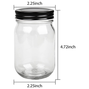メイソンジャーふた付きガラス瓶ピクルスとキッチン収納用12オンス黒いふた付き広口スパイスジャー - Product Image 2