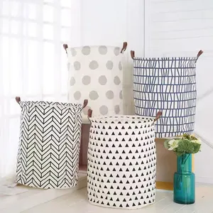 Custom Cotton Cloth Folding Hamper Storage Baskets Organizer Waterproof Collapsible Canvas Laundry Basket