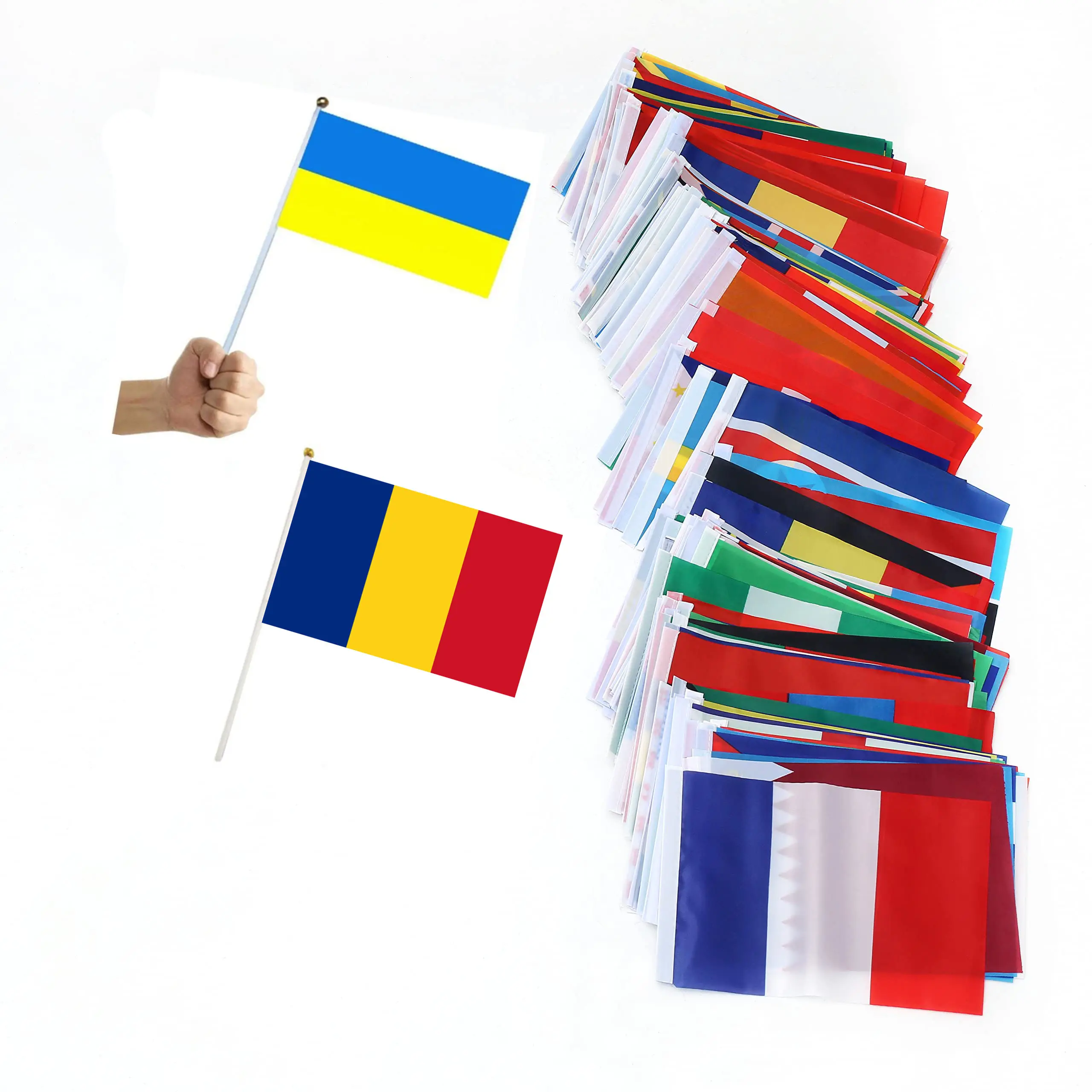 Advertising Cheap Small Hand Flag Country Blue Yellow Red Green Flag Romania Flag