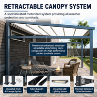 Auvent de terrasse motorisé rétractable pour extérieur, avec éclairage LED, structure en PVC et aluminium, imperméable