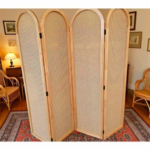 Folding Wooden Screen Partition 4 Panel Woven Lattice Room Divider Floor Standing Decorative Partition - Product Image 3