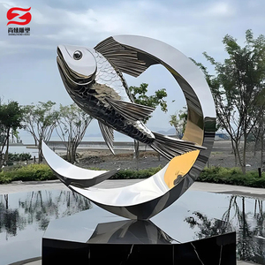 Statue de poisson décorative extérieure moderne en acier inoxydable poli avec couleur et taille personnalisées - Product Image 1