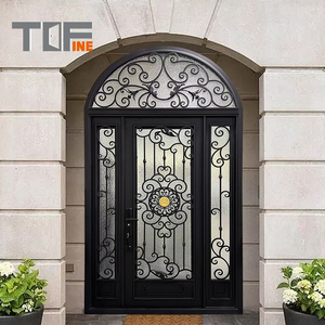 Guangdong moderno 65x81 <span class=keywords><strong>blanco</strong></span> cuadrado frontal seguridad hierro forjado vidrio Interior Exterior León decoración puerta de entrada insertos - Product Image 6
